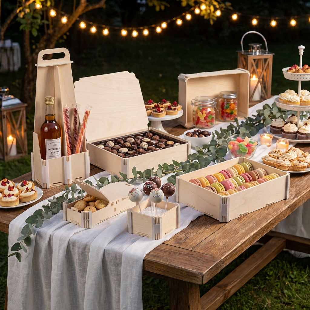 Cajas como soporte para postres y candy bars Sincla