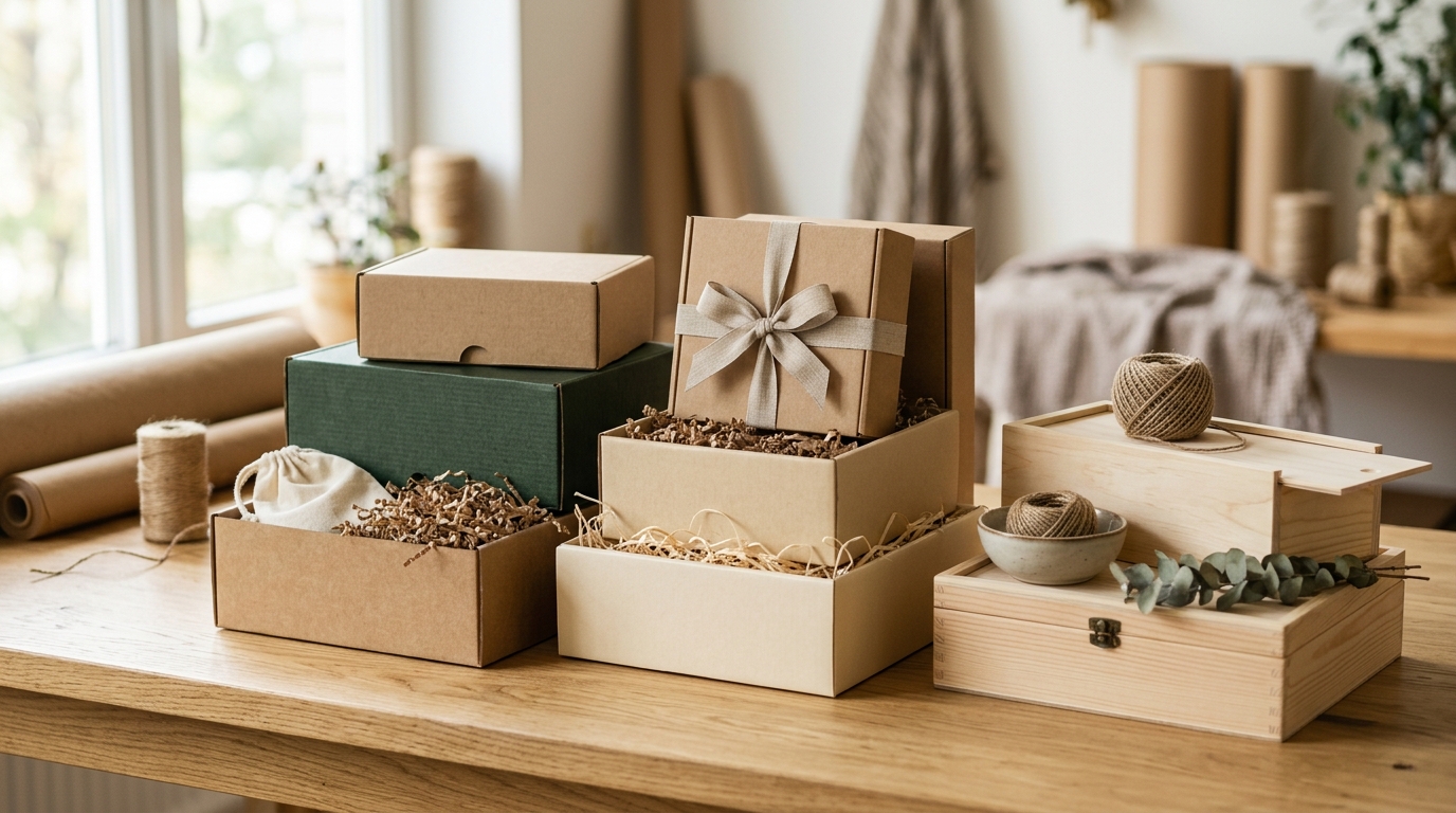 Cajas de cartón personalizadas abiertas mostrando embalaje interior en un entorno de envíos