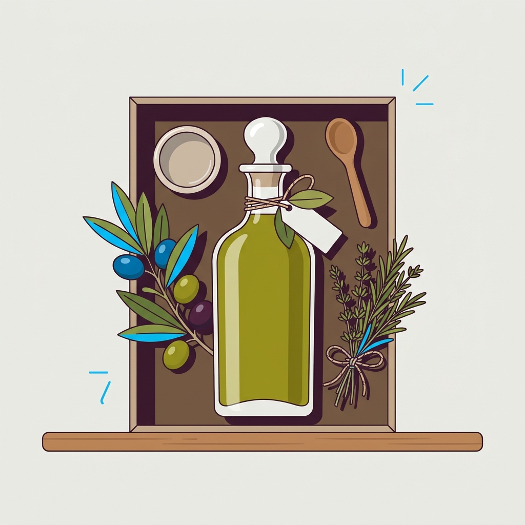 Extra virgin olive oil bottle in an elegant wooden gift box