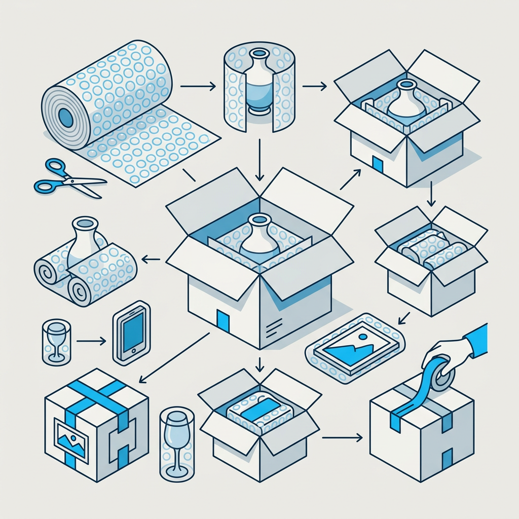 Un foglio di plastica a bolle trasparente con multiple bolle d'aria incapsulate, pronto per essere utilizzato nell'imballaggio di prodotti fragili e delicati.