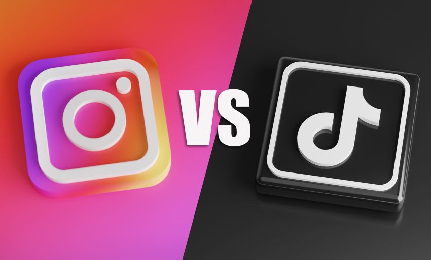 Una persona sosteniendo un móvil con iconos de Instagram y TikTok, representando la venta online y el marketing digital.